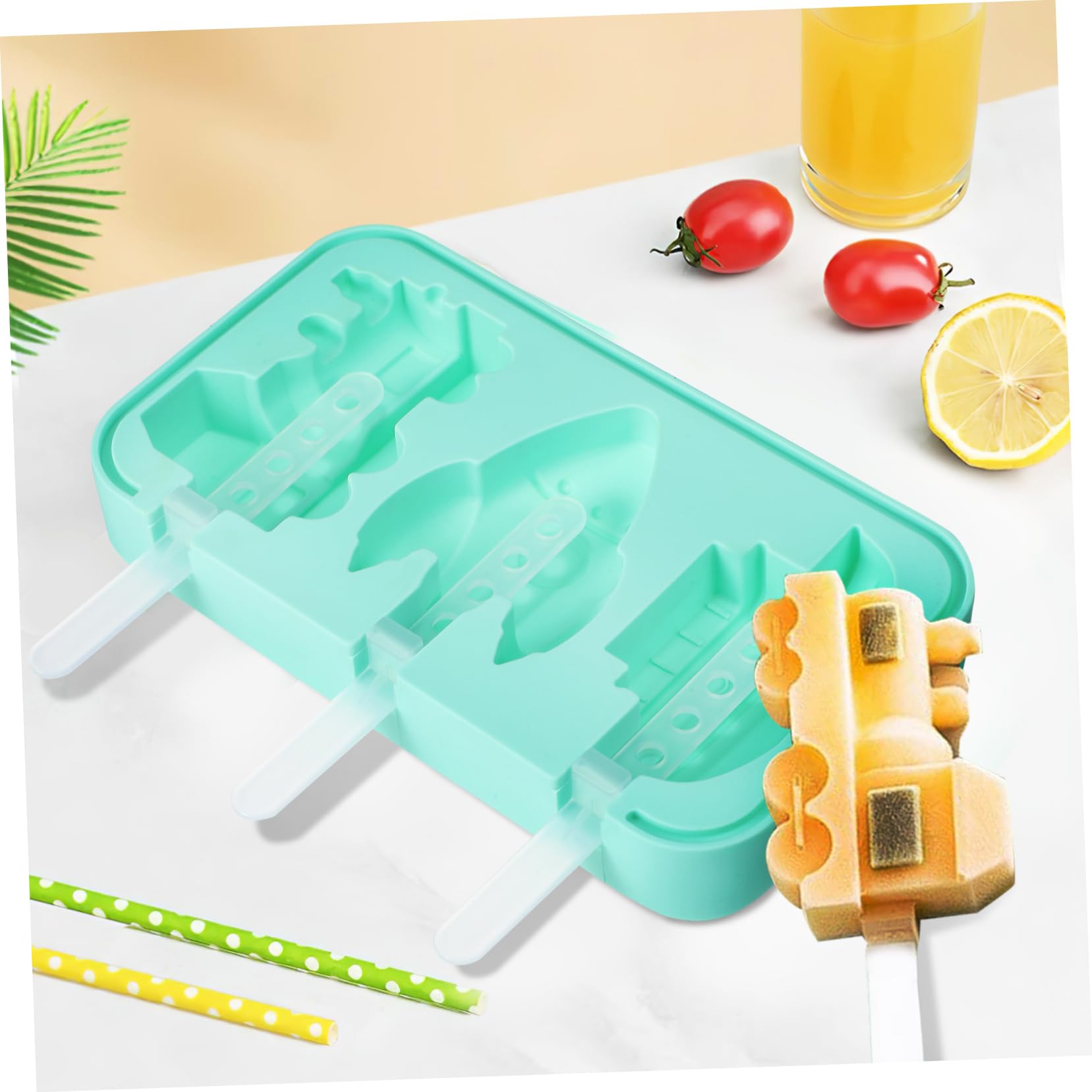 Lot de 2 Moules à Glace Silicone Réutilisables avec Couvercle Moule Glace Empilable pour Créer DIY une Ambiance Estivale