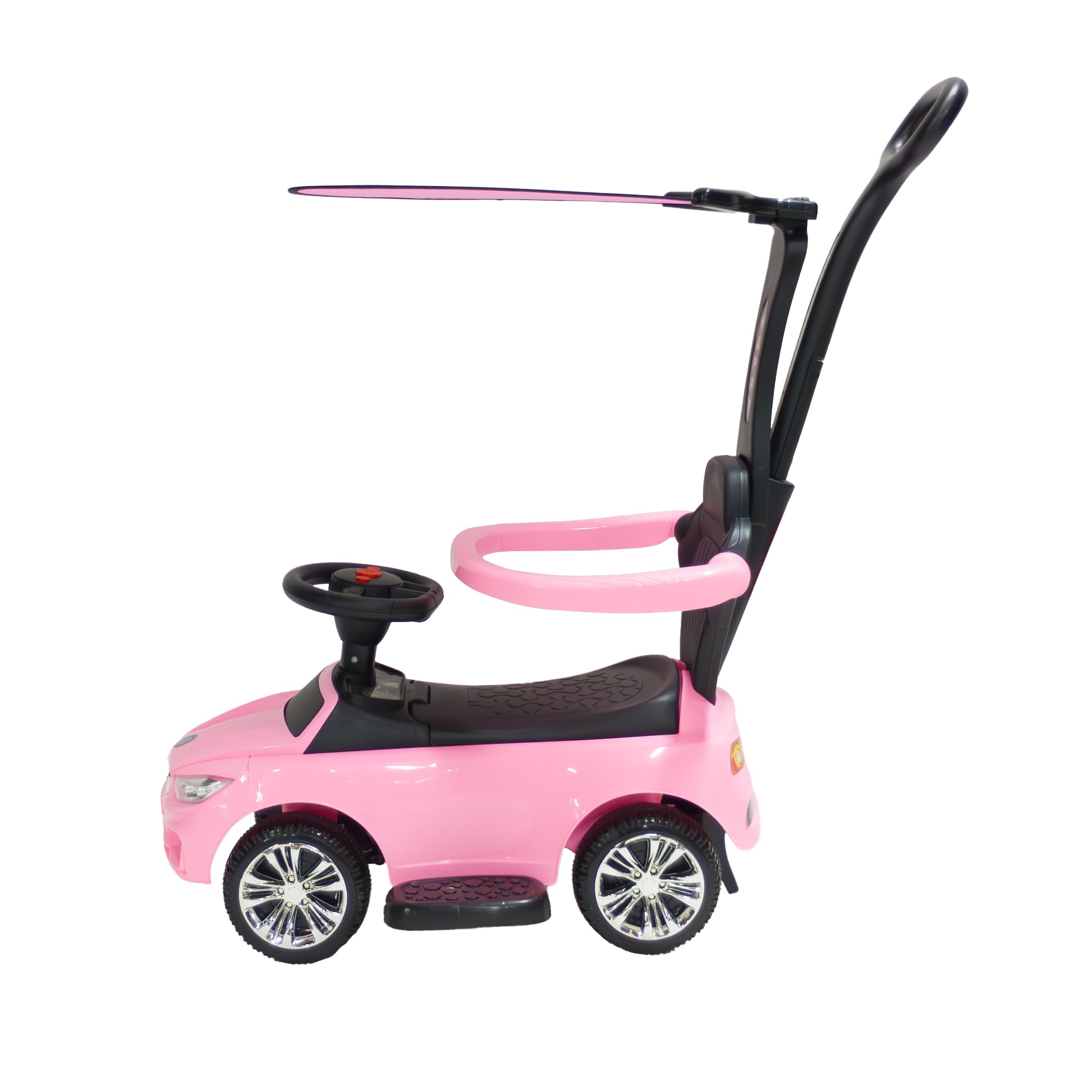 Lovely Baby LB 473HC 3 in 1 Push Car - Convertible Toddler Ride On Toy with Handle and Canopy, Suitable for Indoor and Outdoor Use (Pink)