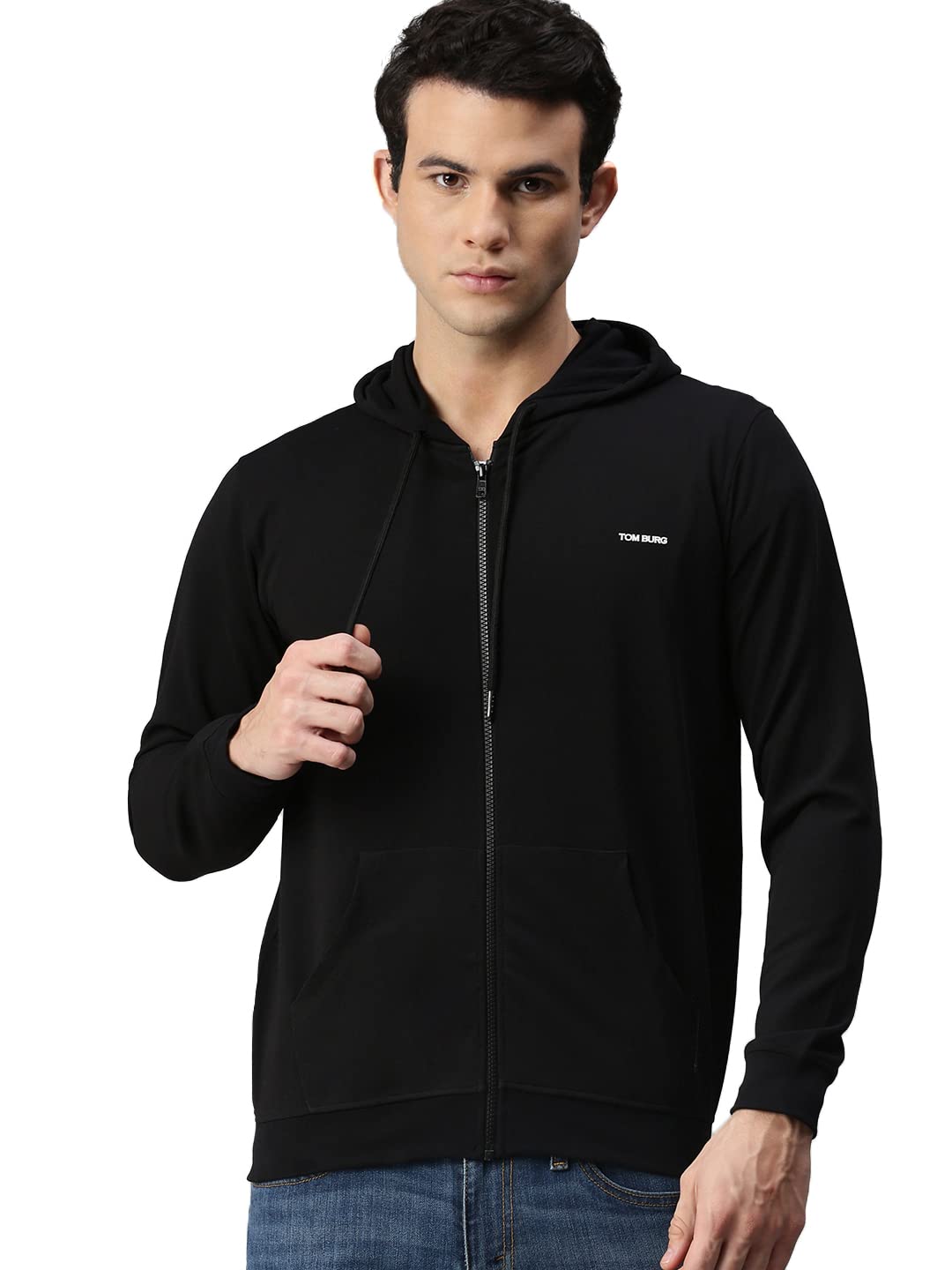 tom burg Men Black Solid Zipped Hoodie-picture-12