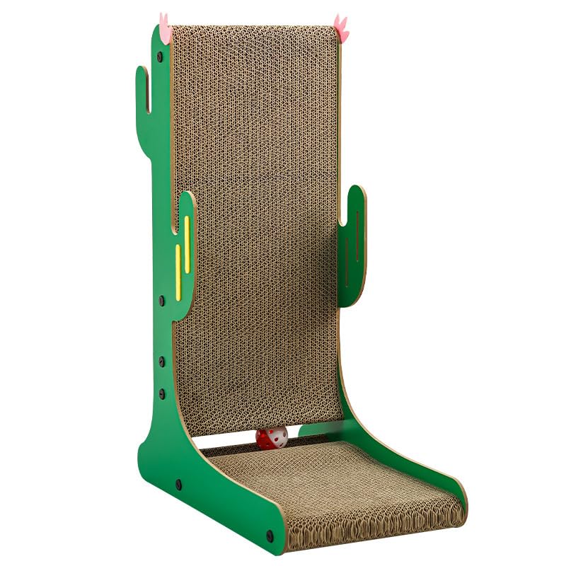 VAXXO Rascador para Gatos de Cartón para Interior con Diseño de Cactus, Tamaño de 60 cm para Gatos Grandes y Pequeños, Incluye como Accesorios un Juguete de Bolas