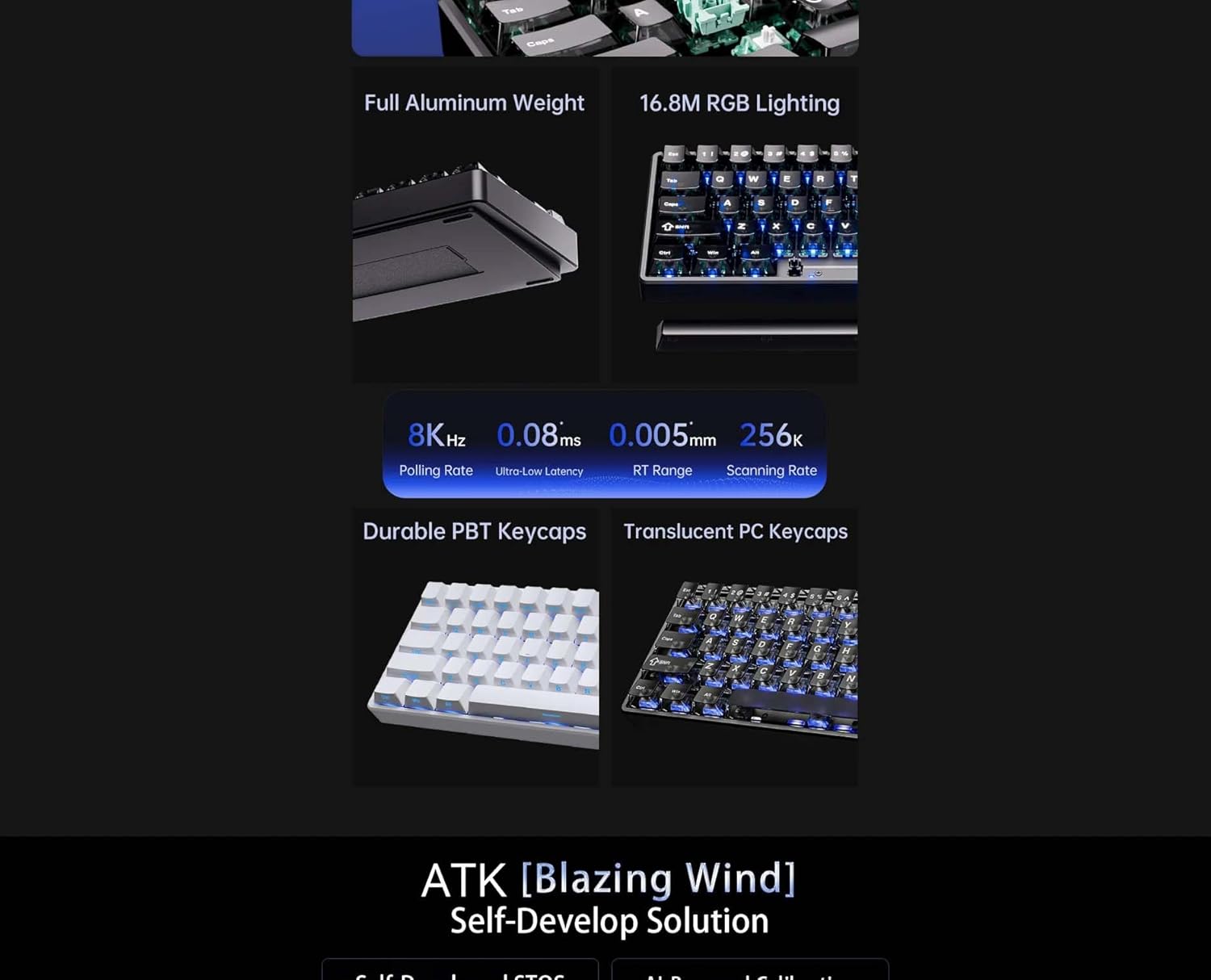 ATK 68 V3 Esports Hall Effect Keyboard, 65% 68-Key, CNC Aluminum, Adjustable 0.005–3.3 mm, Cherry Profile Keycaps (Black)