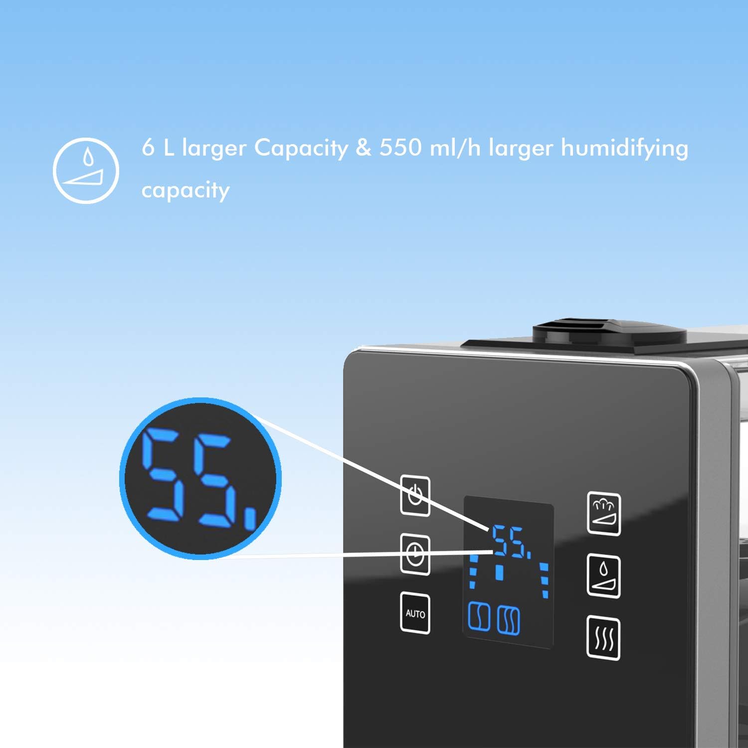 Elechomes Humidifier, 6L Warm and Cool Mist Ultrasonic Humidifiers with Hygrometer and Remote, Customized Humidity, Built-in filter, Vaporizer for Large Room Bedroom and Babies, Whisper-quiet