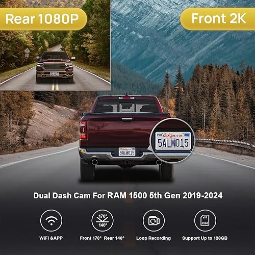 Miniatura 9 de Fitcamx Cámara de tablero 4K adecuada para RAM 1500 TRX Classic 2019 2020 2021 2022 2023 Rebel Big Horn Laramie Tradesman (Modelo B), aspecto OEM,