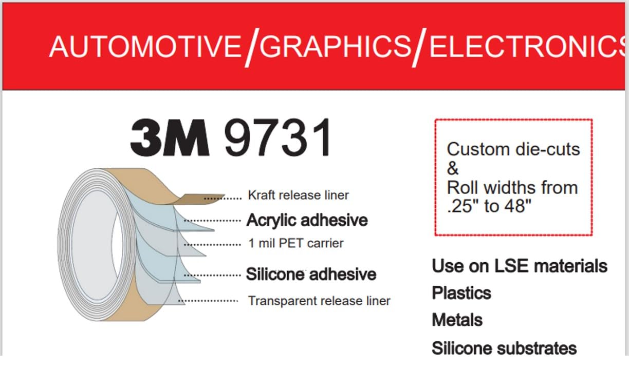 3M 9731 Silicone Double Sided Adhesive Tape roll 12