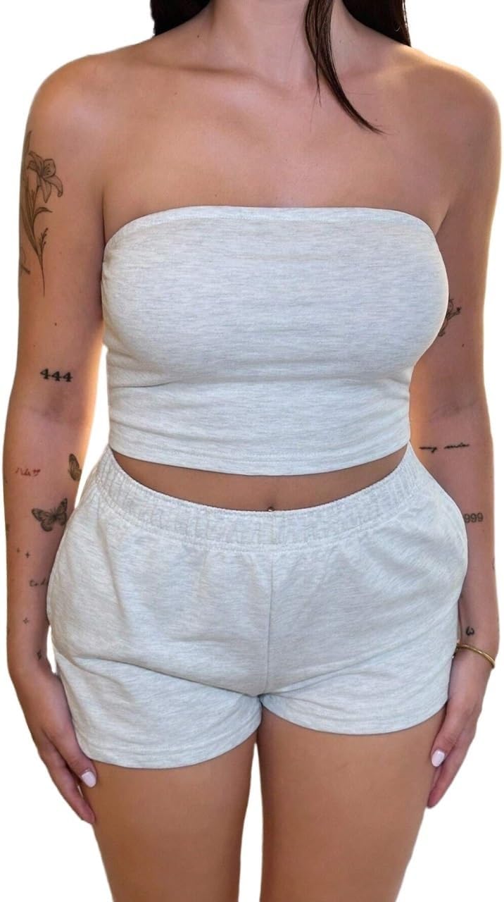 Women's Casual Two-Piece Set Rib-Knit Short Sets For Spring Summer