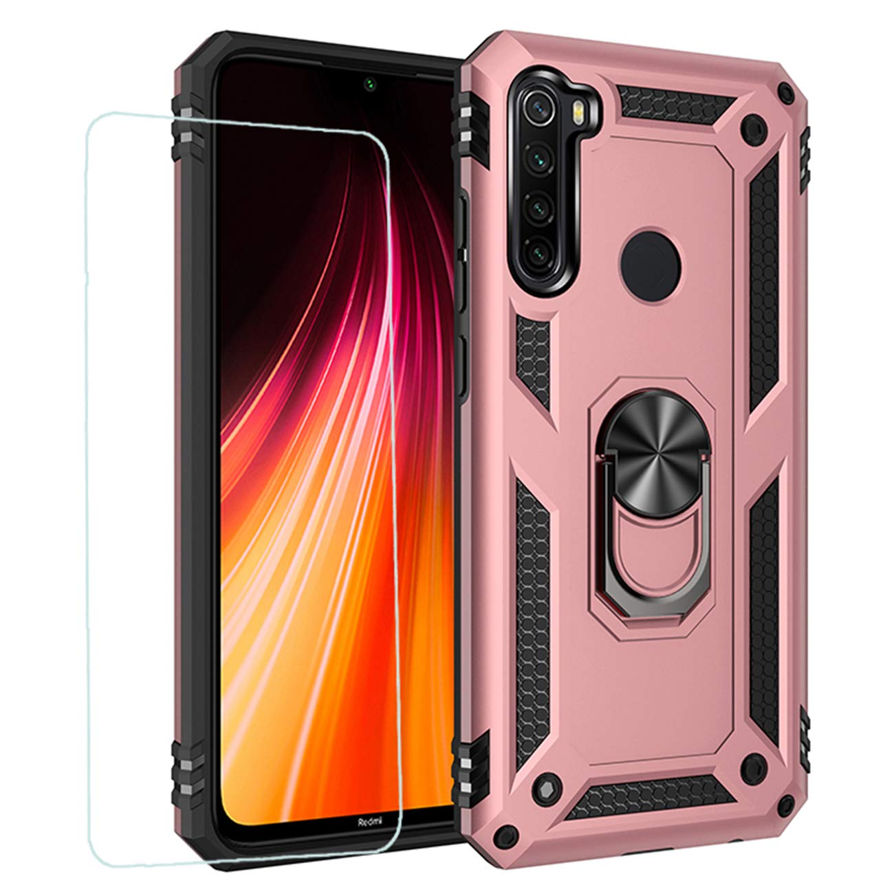Joytag compatibles para Funda Xiaomi Redmi 9，Carcasa +Cristal Templado Silicona TPU 360 Grados Anillo Giratorio magnético Soporte Caja del teléfono del Coche-Negro — view 47
