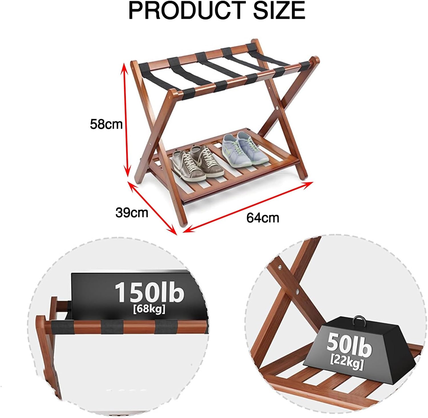 Home Luggage Rack, Foldable Suitcase Holder, Double-layer Storage, 200 Lb Capacity, Suitable for Home, Hotel, Bedroom(Color-1)