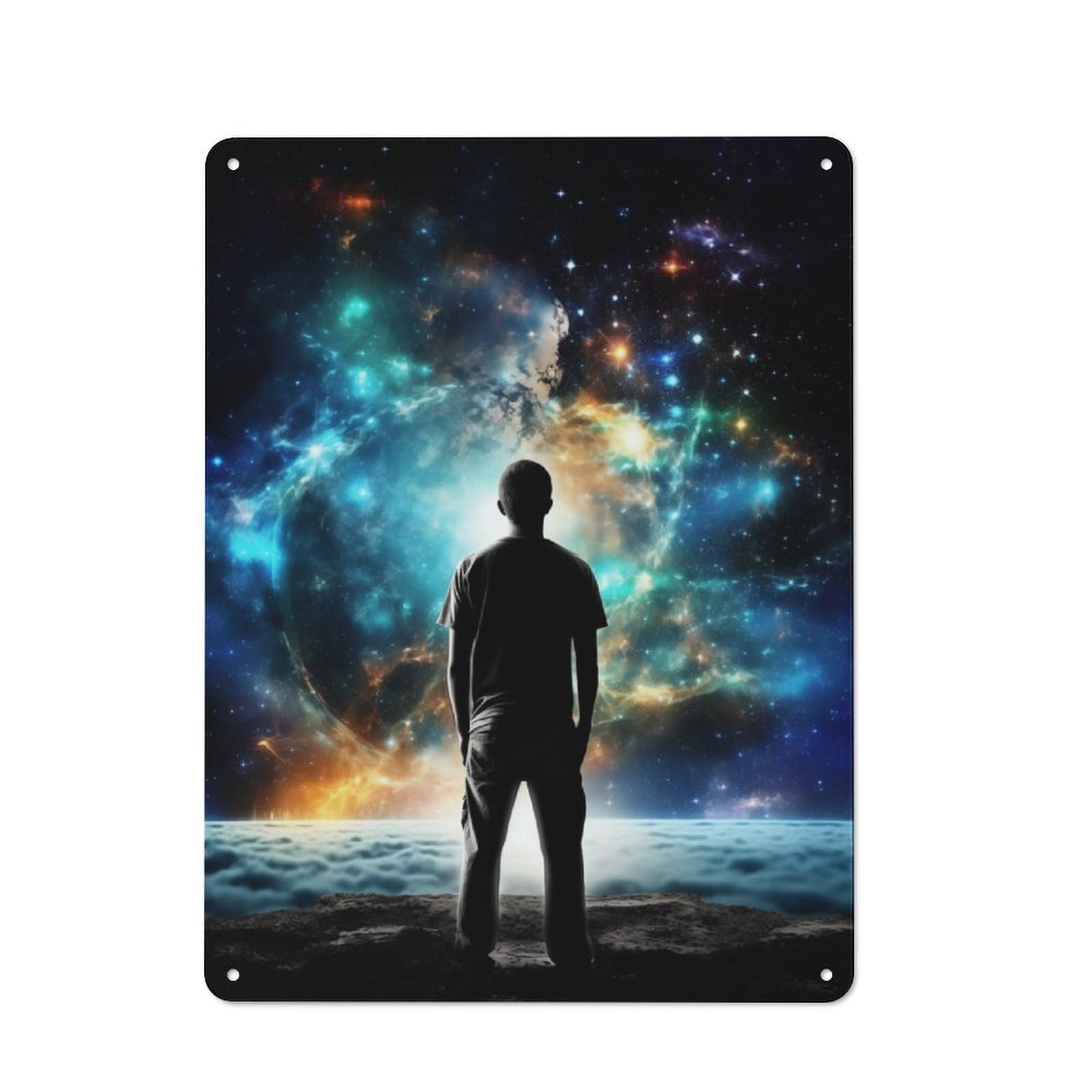 Junmoney Man Looking At Stars Rustic Metal Wall Sign 40X30cm For Workshop Wall, Suited To Makers And Diy Enthusiasts