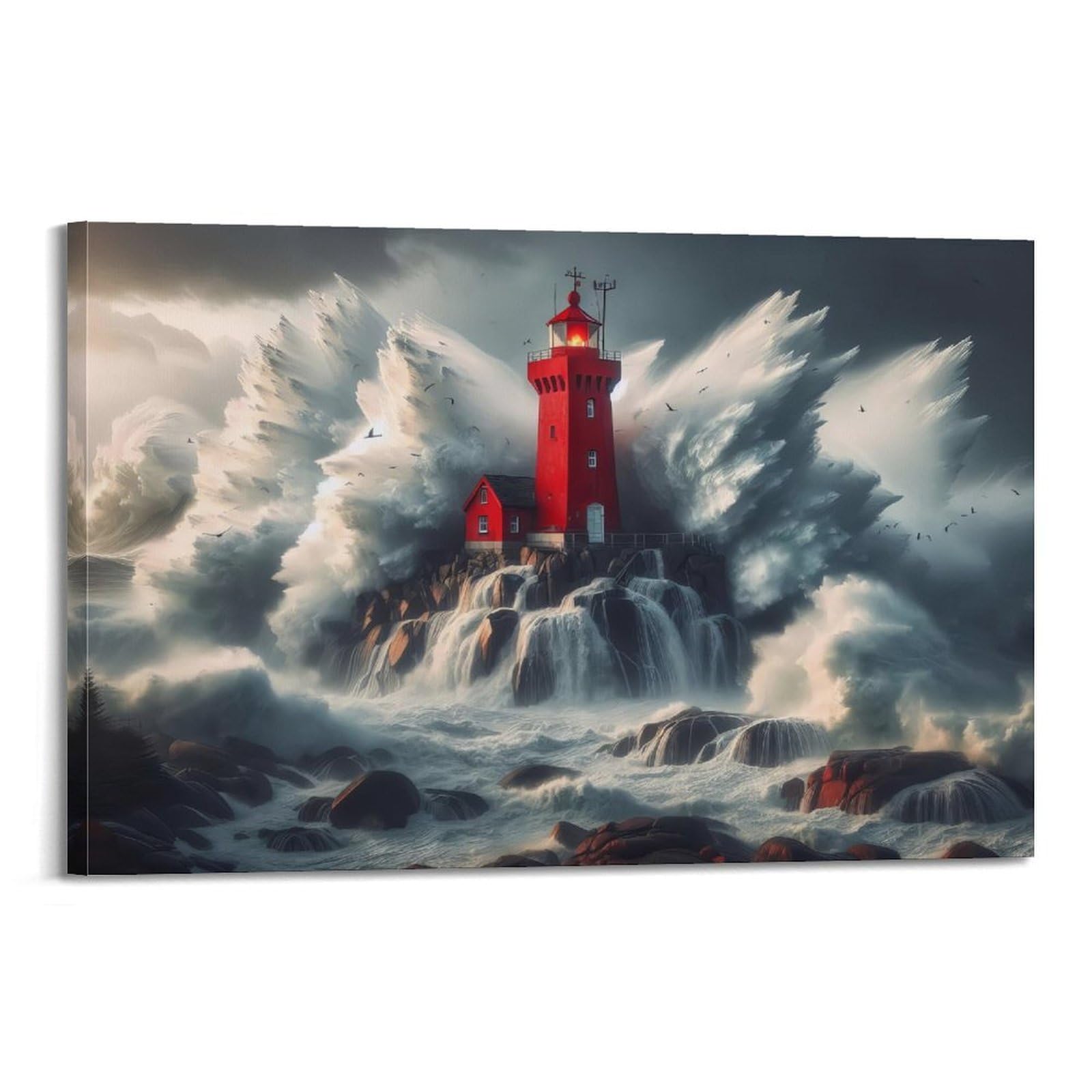 CXHJCA Lighthouse Poster Storm's Bold Poster Decorative Painting Canvas Wall Posters And Art Picture Print Modern Family Bedroom Decor Posters 24x36inch(60x90cm)