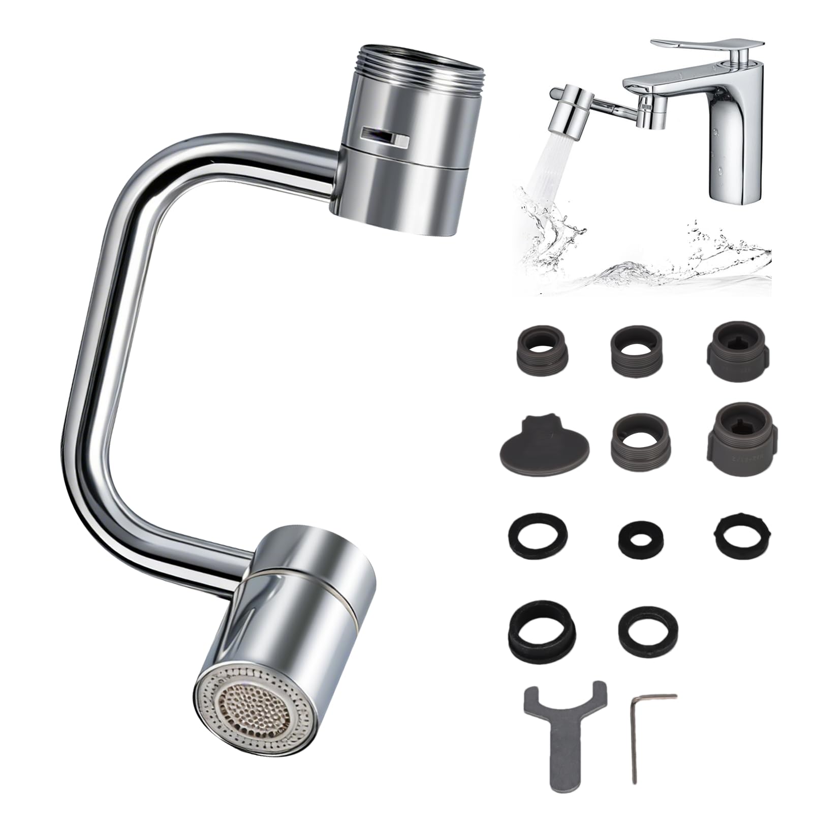 Photo 1 of 1440° Rotatable Faucet Aerator Extension, 2025 New 2 Modes Universal Sink Faucet for Splash Reduction, 1080° Rotating Multifunctional Faucet Extender for Bathroom Sink Kitchen