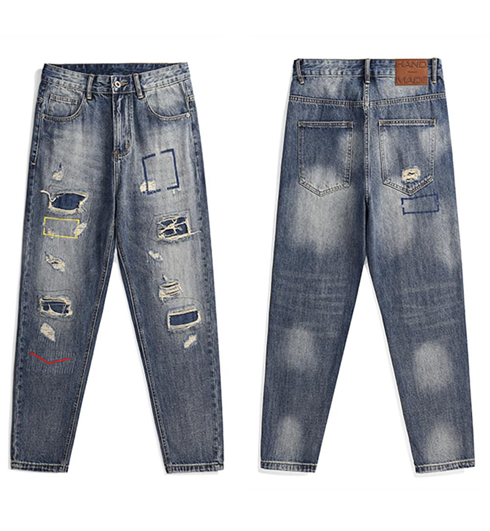 Pantalones vaqueros anchos Y2K, rasgados de estilo retro años 2000, Denim Baggy Vintage Streetwear pierna recta Skater y Hip Hop de gran tamaño, Azul 1#, 34