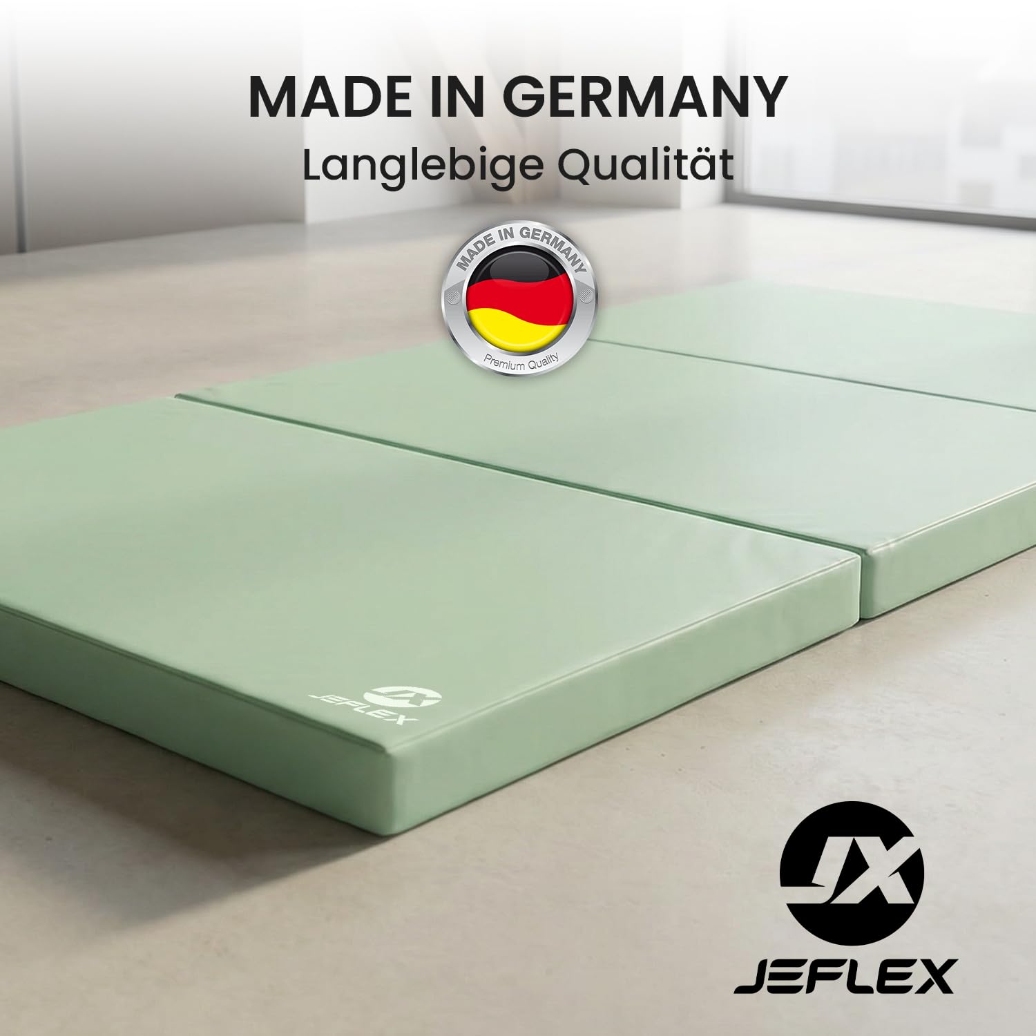Jeflex - Colchoneta plegable Gimnasia 210 x 100 x 8 cm fabricada en Alemania / Esterilla de gimnasia / Colchoneta multifuncional y yoga / Esterilla de juego para habitación de los niños