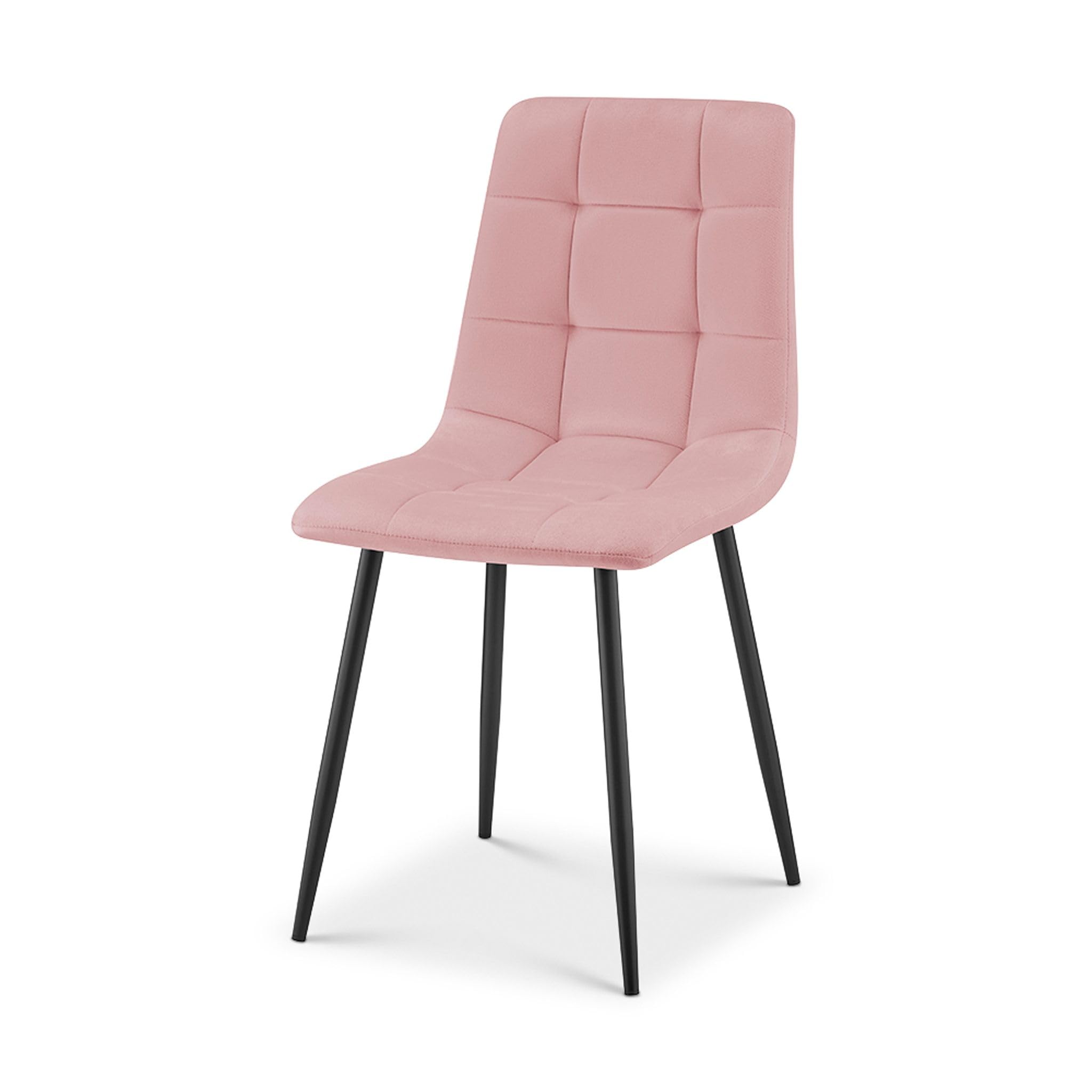 Bravich Velvet Embossed Dining Chair, Pink High Back Upholstered Fabric Kitchen Chair with Metal Legs, Modern Single Accent Chair for Study, Bedroom, Dressing Table & Vanity