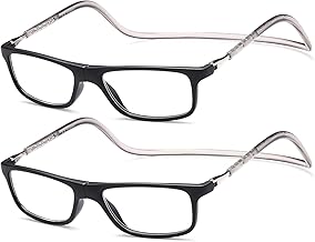 NEW VISION Glasses 2 pack, Magnifying Glasses, Magnetic Reading Glasses, Adjustable Length Reading Glasses Men Women, NV2904, 2 Black