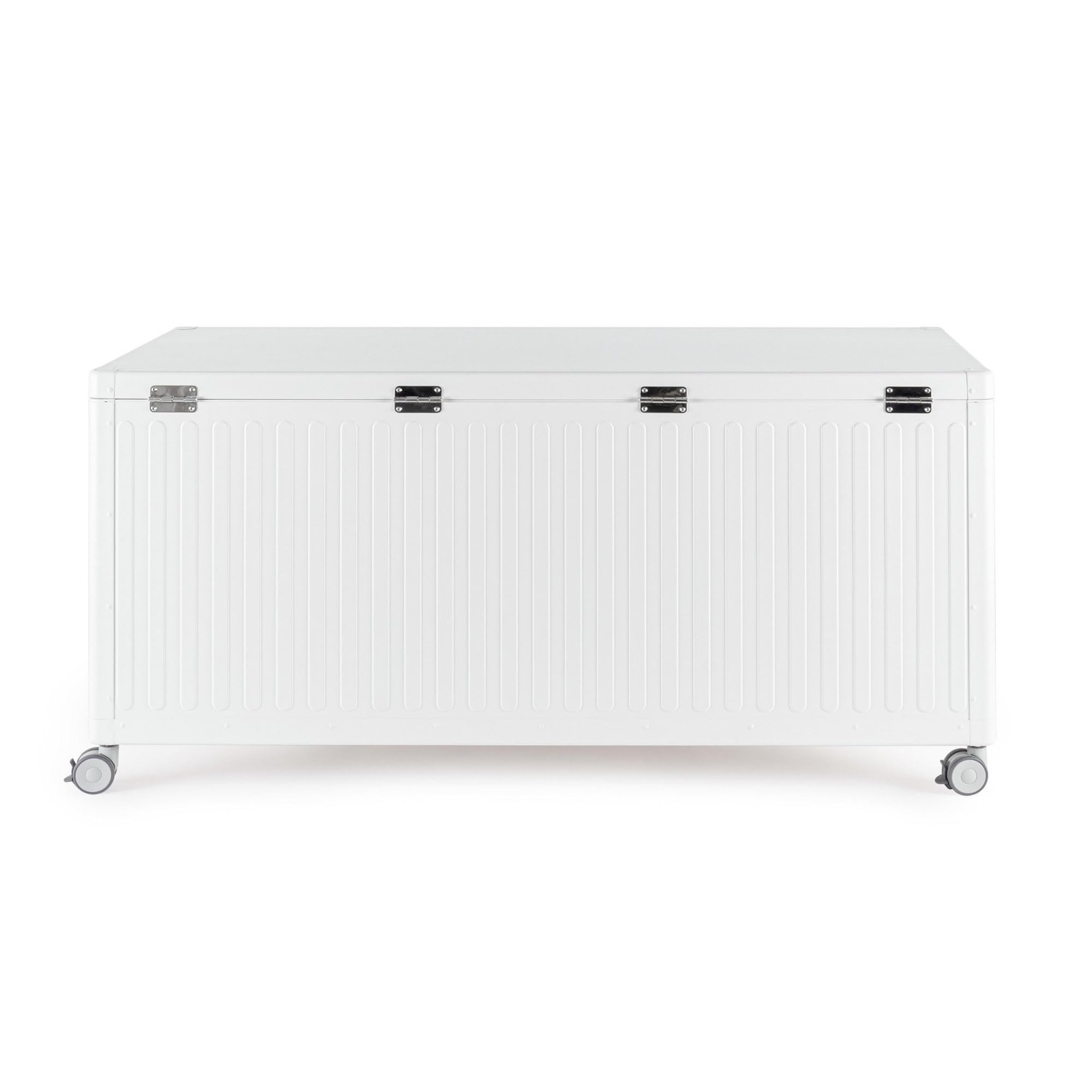 KONTE.DESIGN Baule da Giardino Braga in Alluminio Bianco, con Ruote e Maniglia Effetto Legno