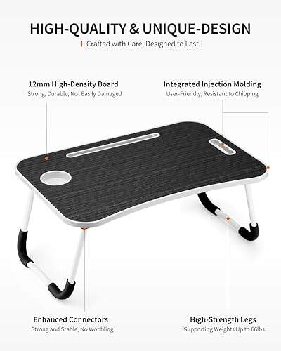 Miniatura 5 de Mesa plegable para laptop, bandeja portátil para mesa de cama, soporte para laptop con soporte para tazas, ranura para tableta y asa de elevación