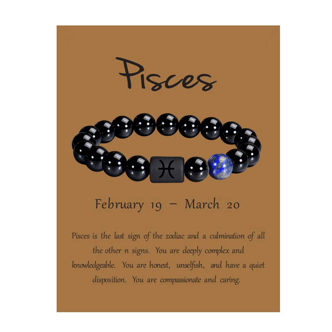 VLINRAS Zodiac Bracelet for Men Women, 8mm 10mm Natural Black Onyx Stone Star Sign Constellation Horoscope Bracelet Gifts
