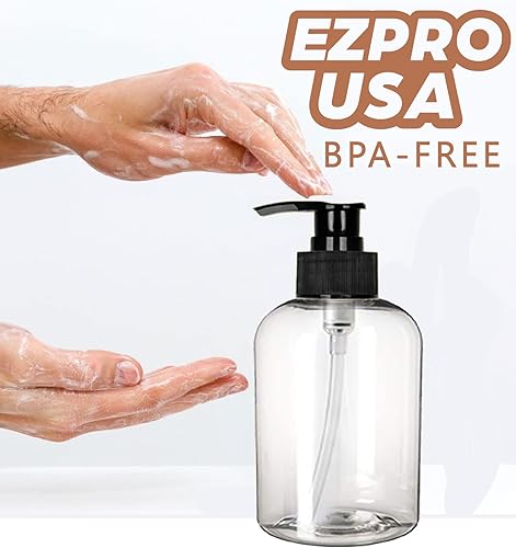 Miniatura 3 de EZProUSA Botellas vacías de plástico con bomba de champú y loción con etiquetas impermeables, aceites esenciales recargables sin BPA a prueba de