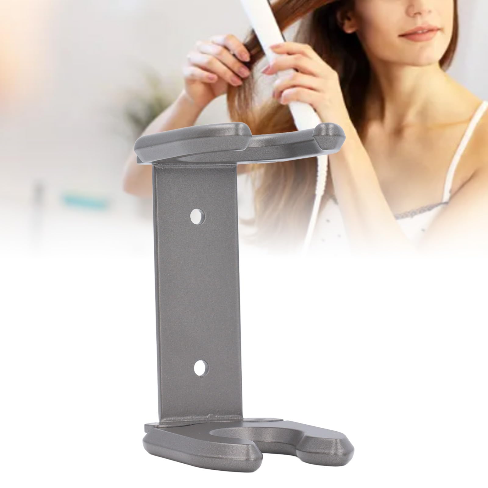 Hair Dryer Holder Wall Mounted, Blow Dryer Hanger Rack, Hair Tool Organizer, Adhesive Hair Straightener Holder, for Flat Irons, Curling Wands (Grey)