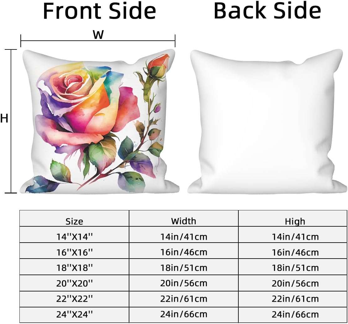 4 Pcs/Set Floral Pillow Covers Colorful Rose Flowers Green Leaves Gradual Color Petals Watercolor Romantic Throw Pillow Covers for Outdoor Home Couch Sofa Farmhouse Patio Decor, 18"x18"