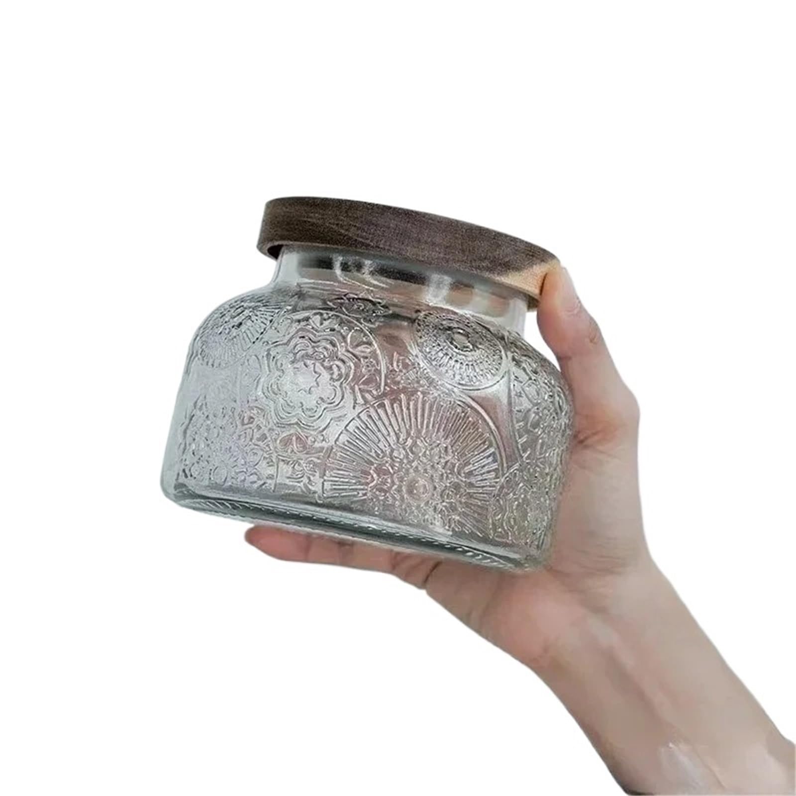 Barattoli di vetro e coperchi for la conservazione tè caffè in legno acacia vintage in rilievo per la Conservazione dei Chicchi di Caffè(B 750ML)