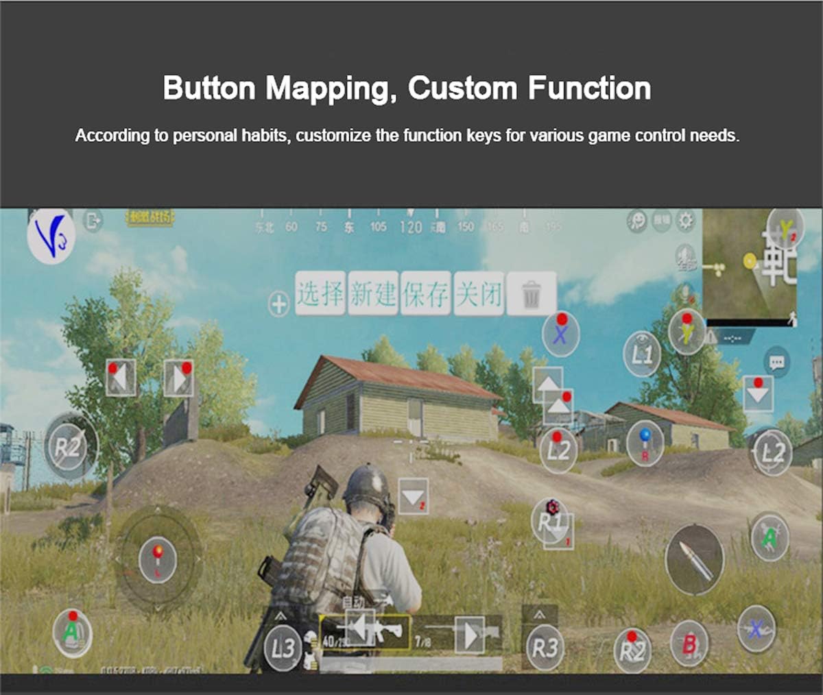 Screenshot of a game with on-screen button mapping interface