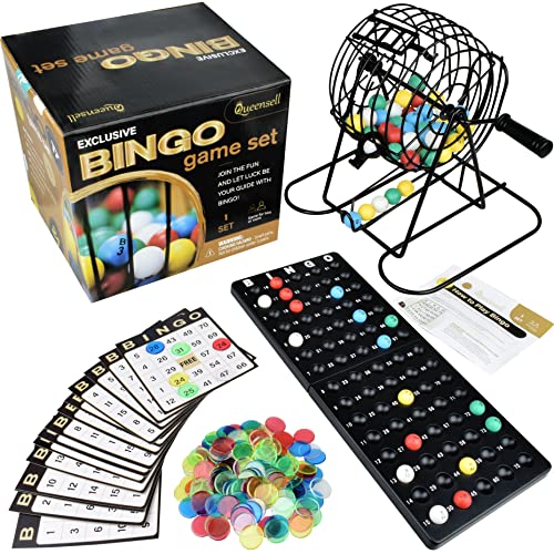 Queensell Bingo Game For Adults - Bingo Set - Best Board Games With Metal Bingo Cage And Balls Set With Bingo Cards - Bingo Games For Family - Bingo Sets For Adults Large Group #TOP3