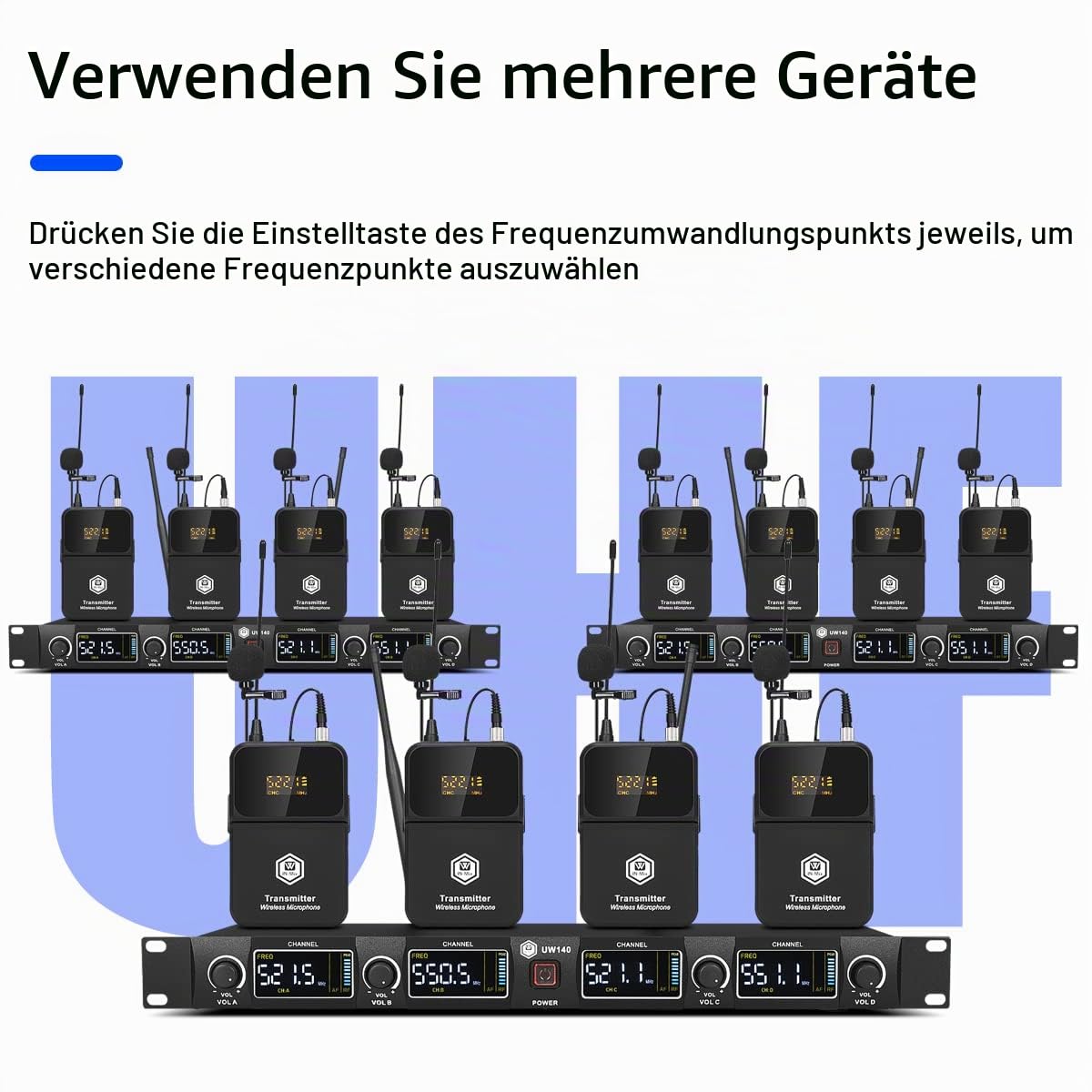 W IN-MIX UW140 UHF Funkmikrofon System mit Bodypack Lavalier Mikrofon | 4 Kanäle Professionelles 80 m Reichweite, Lavalier- und Headset-Mikrofone für Kirche, Karaoke, Konferenz, Live-Events