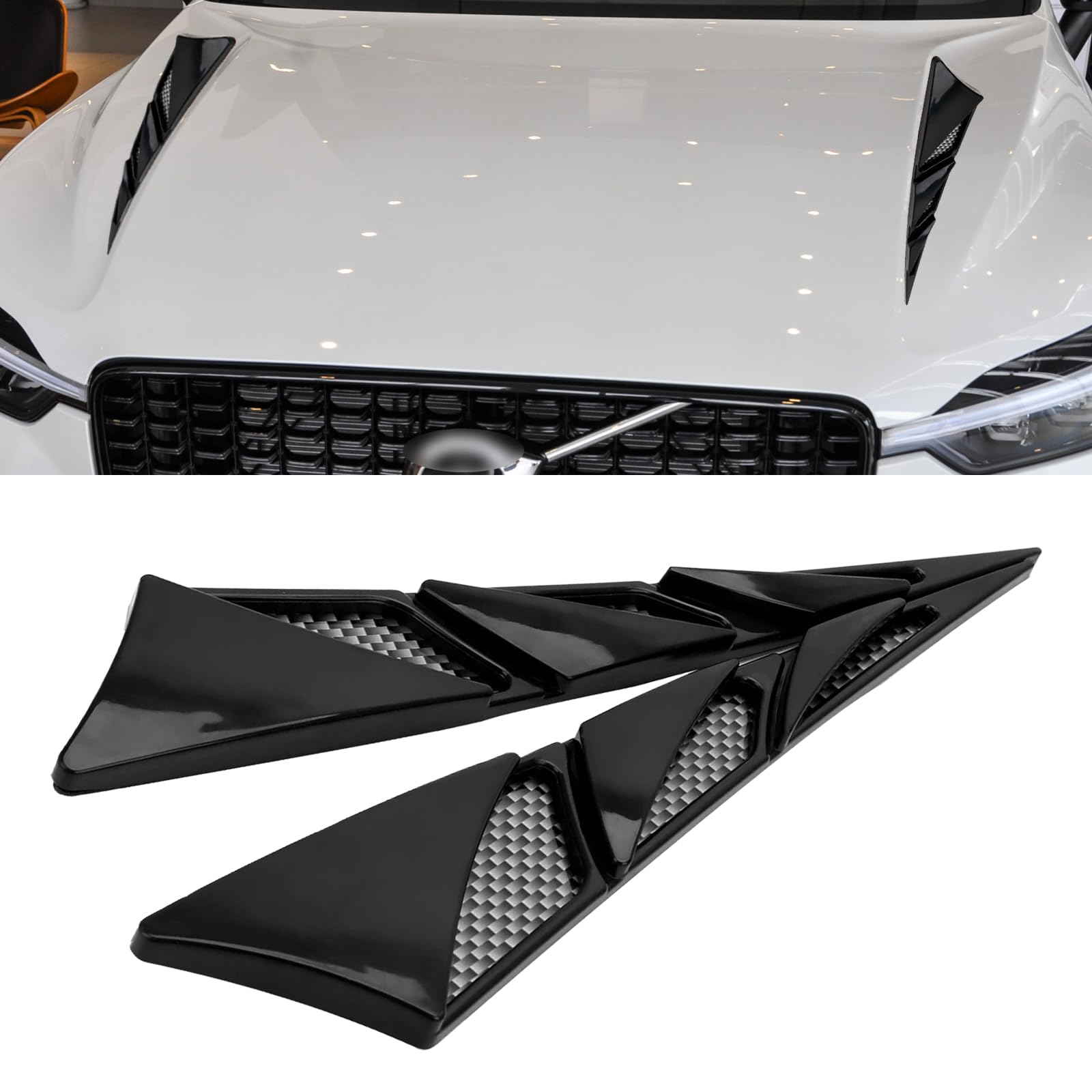 2 PCS Car Modified Spoiler Kits, 9.2In x 8.0In x 1.9In Waterproof ABS Vehicle Leaf Shape Vent Covers with Adhesive, Universal Side Intake Decorative Cover Hoods for SUV Car Truck (Black)