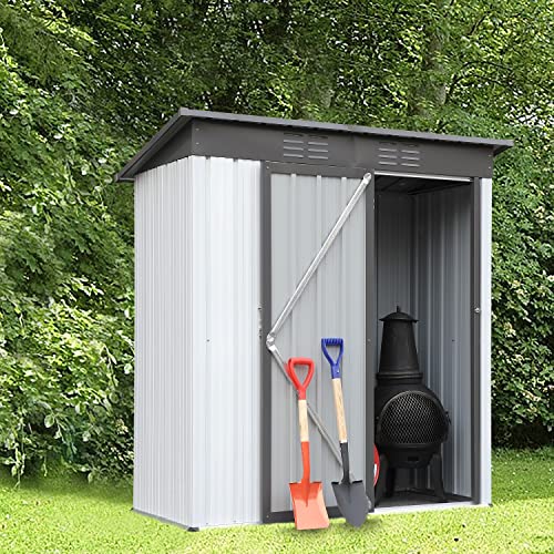 Storage Sheds Outdoor With Floor,Galvanized Metal Garden Shed With Lockable Doors, Tool Storage Shed For Patio Lawn Backyard Trash Cans Tool Shed #TOP1