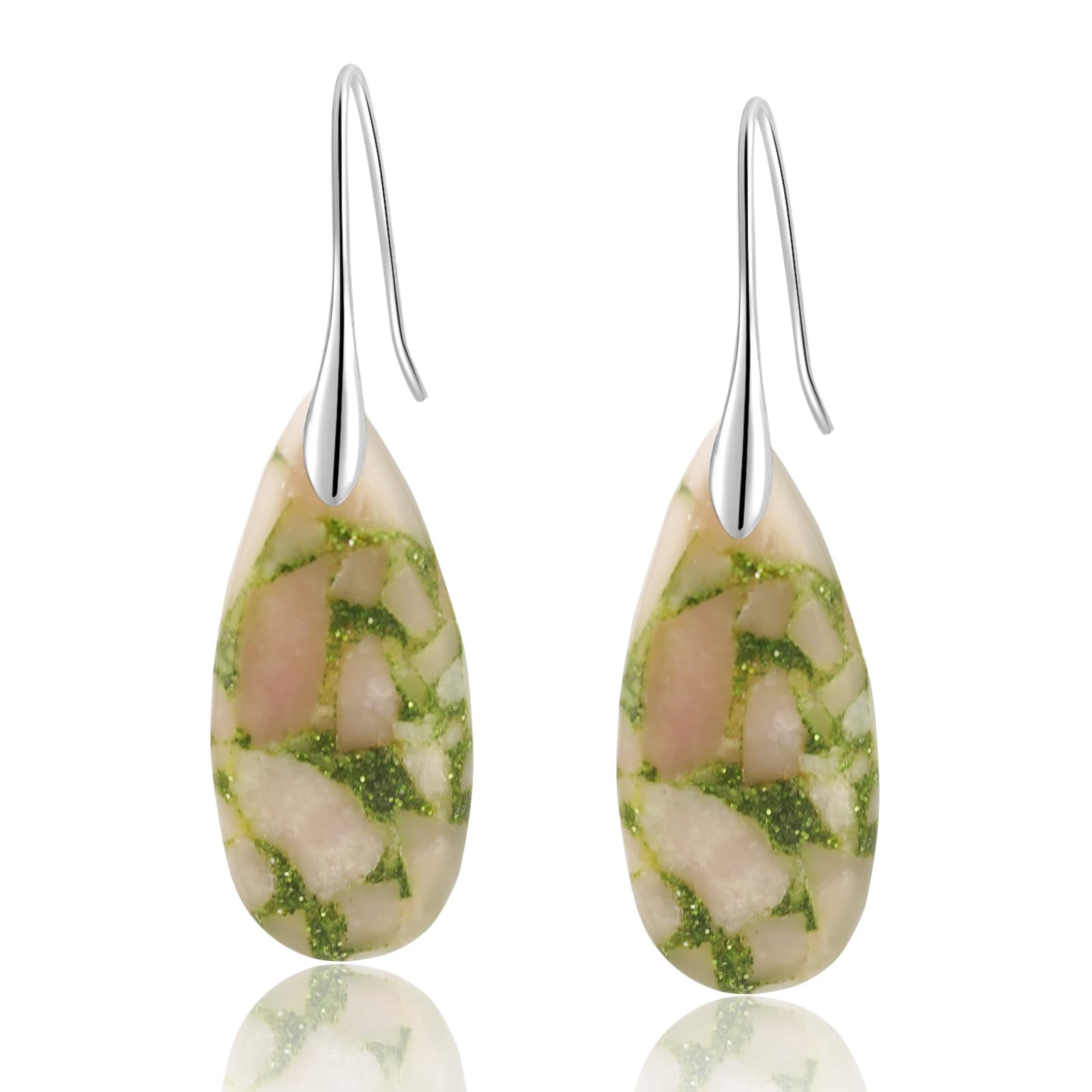 Natural Healing Stone Fishhoop Dangle Drop Earrings Statement Gold silver earrings