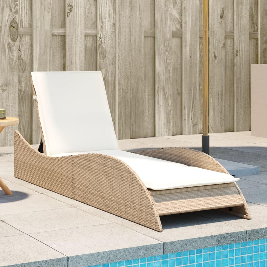 Sonnenliege mit Auflage Beige 60x205x73 cm Poly Rattan Feldbett Gartenliege Strandkorb Geeignet für Pool, Terrasse, Garten.
