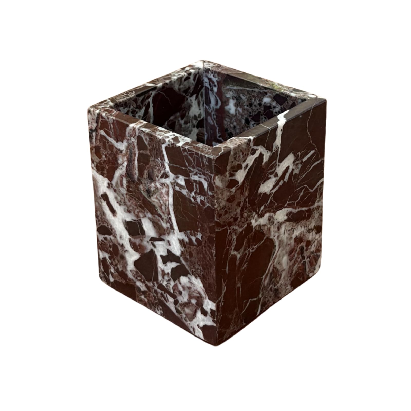 StonePlus Natural Marble Stone Square Storage Container Empty Vessel Holder Cup for Candle/Pens/Sundries Items (Rosa Levanto)