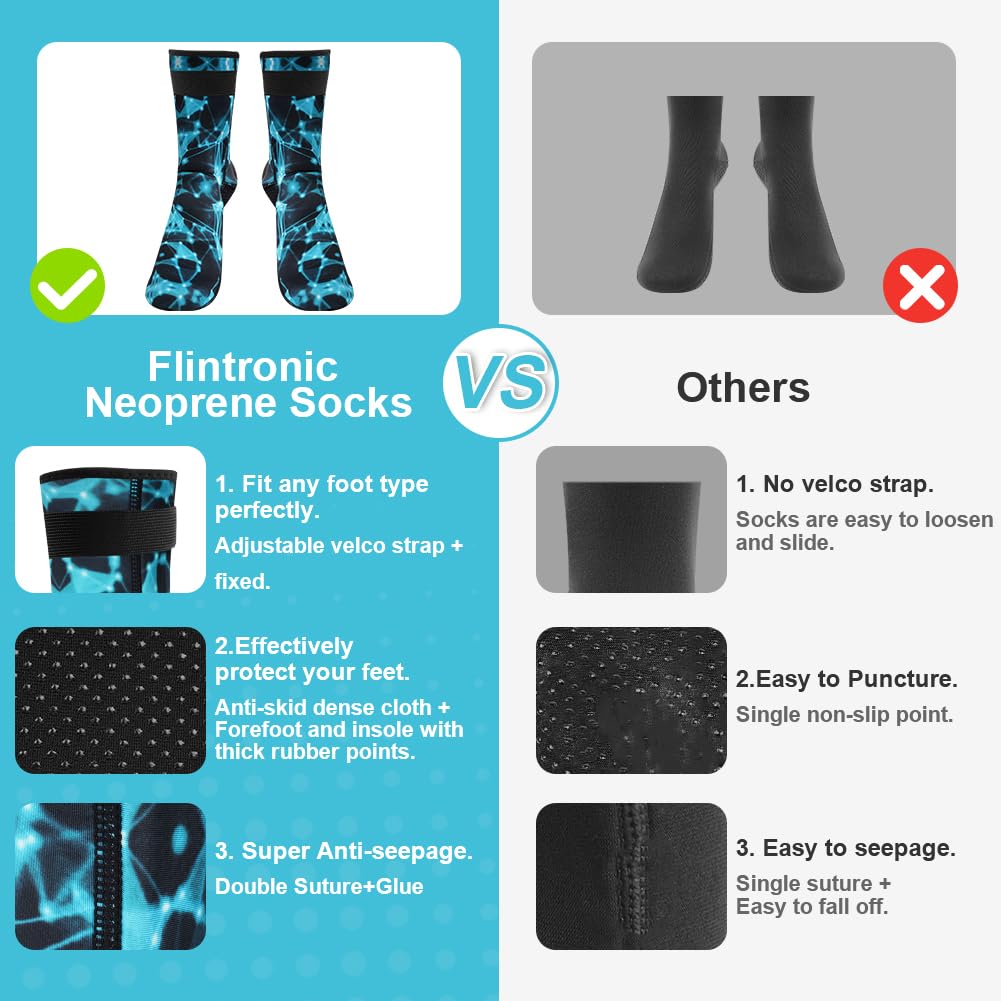 Flintronic Neoprenowe Skarpety 3 mm - Antypoślizgowe do Nurkowania, Pływania i Płetw dla Kobiet Mężczyzn, Termiczne do Wody, Surfingu, Żeglowania