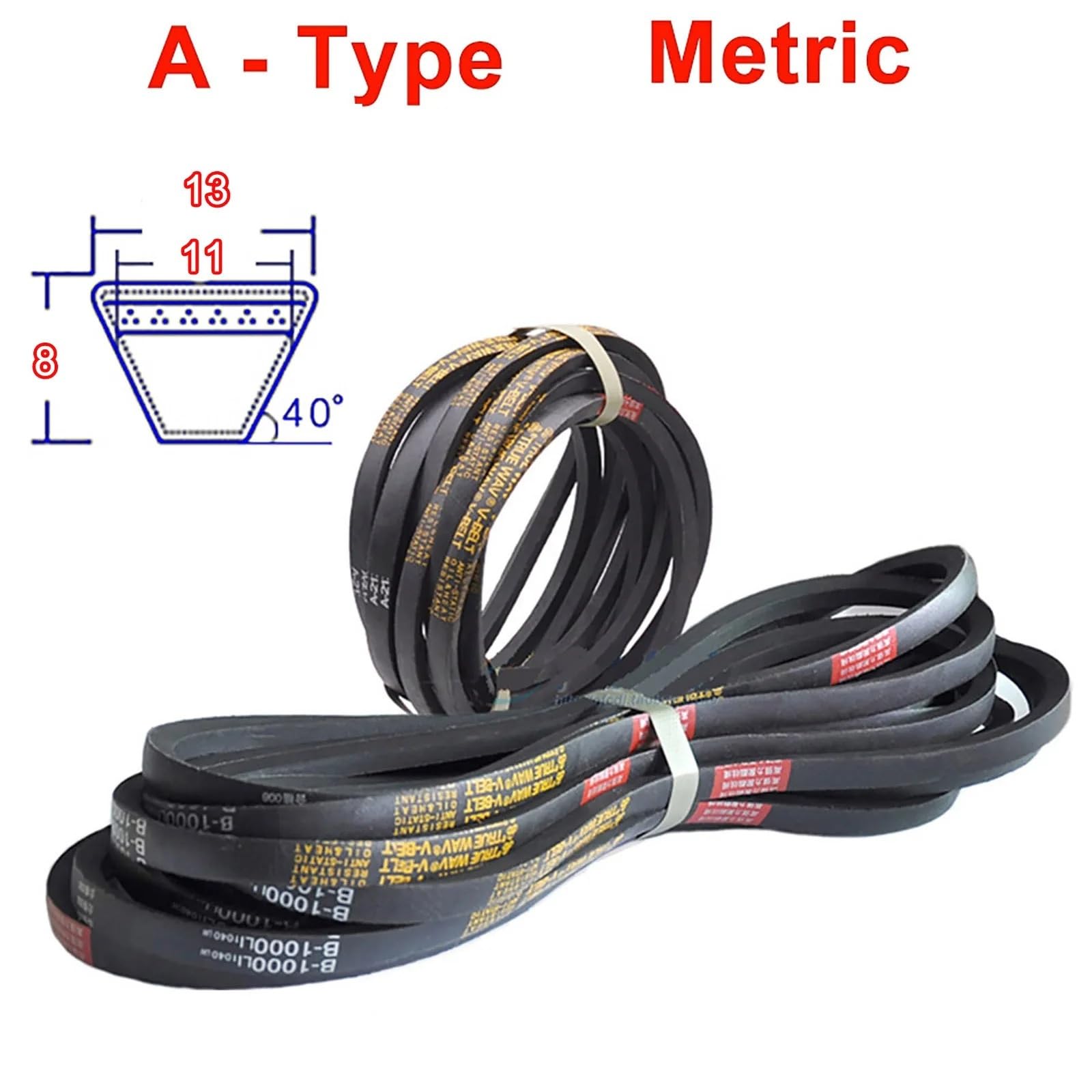 A-500mm ~ A-1000mm Compatibile con attrezzature automobilistiche, attrezzature agricole Cinghia trapezoidale a sezione A meccanica Cinghia triangolare(A-700mm,5pcs)