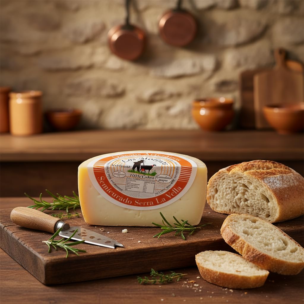 Queso Artesano Semi Curado Serra La Vella 100% de Leche de Cabra Entero | Queso Gourmet Elaboración Tradicional y Casera con Ganadería Propia | Sabor Único y Natural | Caja de Madera