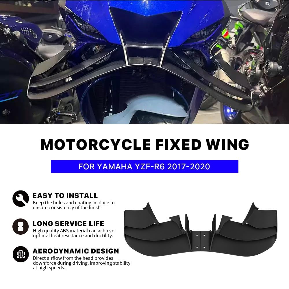 Wingletów Motocyklowych Włókna Boczne Owiewki Wing Do YZF R6 2017-2020 puszczania samolotów przedni spojler wingletów(Bright Black)