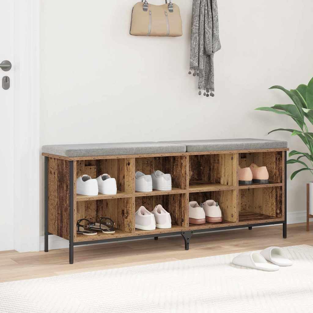 Schuhschrank Altholz Verbundholz und Eisen 131 x 35 x 50 cm Schuhregal Schuhablage Schuhkipper Schuhständer Aufbewahrung Ordnung Flur Diele Garderobe platzsparend schmal geschlossen