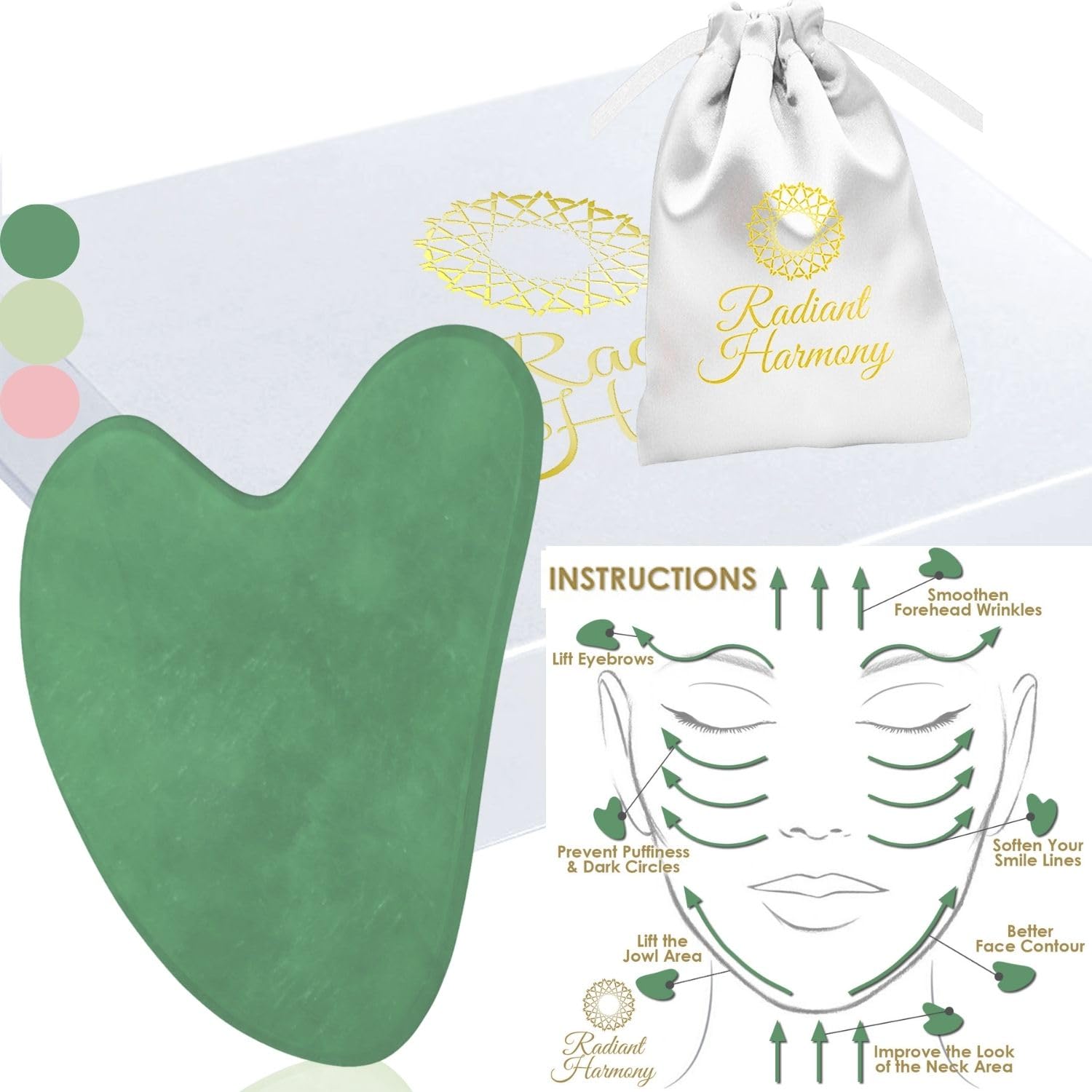 Jade Gua Sha Tool - Safe, Giftable, Authentic & Travel Friendly w/Instructions