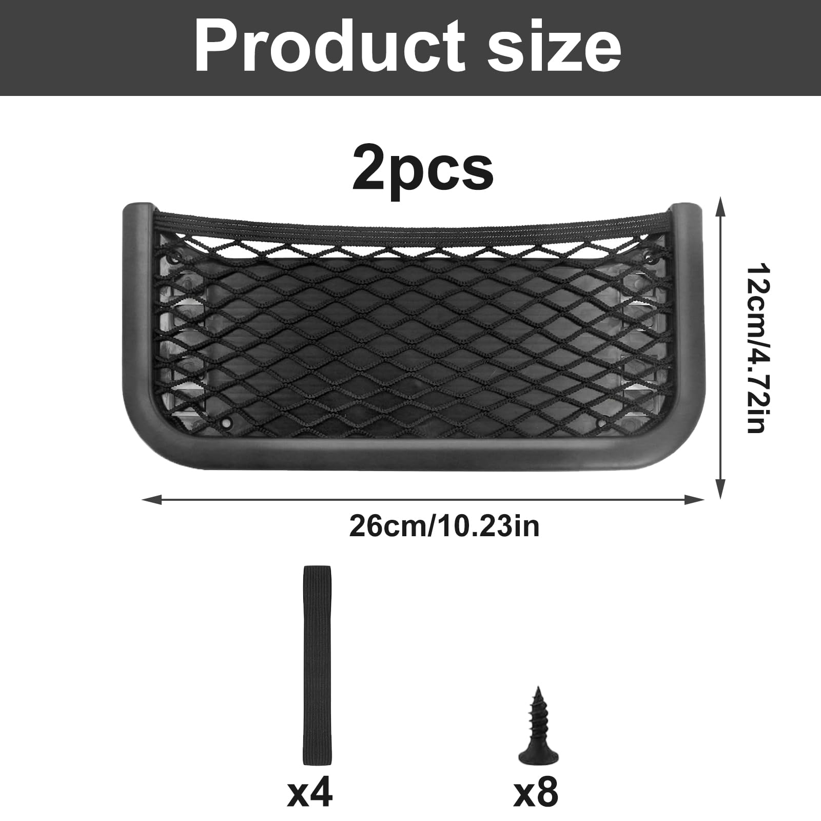 2 sztuki samochodowych siatek do przechowywania, samoprzylepna siatka samochodowa, 26 x 12 cm, elastyczna siatka do odkładania z gumową taśmą i śrubą na telefony komórkowe, małe części i półka