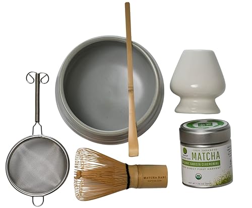 Miniatura 2 de Dr. Weil Matcha Kari - Juego completo de té matcha - Blanco - Matcha orgánico ceremonial japonés con batidor y soporte, cuenco de cerámica, tamiz y