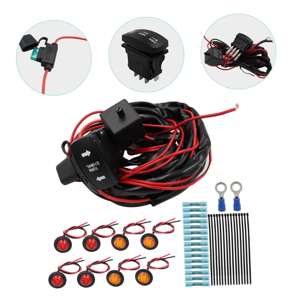 MAGICLULU Kit Faisceau Clignotants Utv Atv avec Interrupteur à Bascule Horizontal et Témoin LED Vert Accessoires Voiture Installation Facile pour Conduite Sécurisée Conditions Difficiles