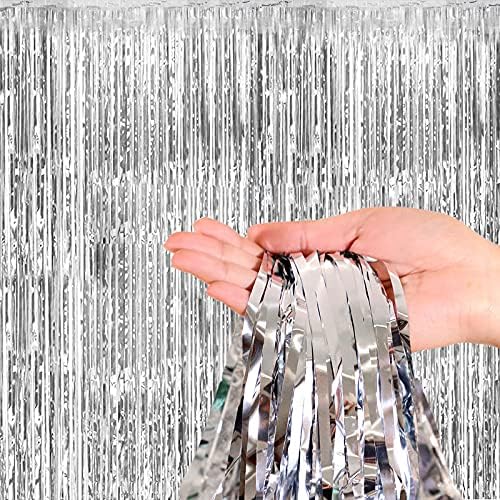6.5Ft Foil Fringe Curtains, Rainbow Metallic Tinsel Curtains Backdrop Hanging Streamers for Party/Prom/Birthday Favors