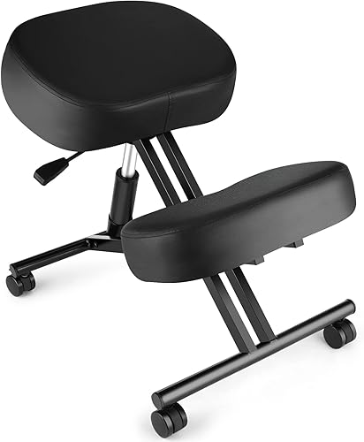 Miniatura 9 de Silla ergonómica de oficina, taburete ajustable en altura con cojines de espuma gruesos y ruedas deslizantes suaves para mejorar la postura y
