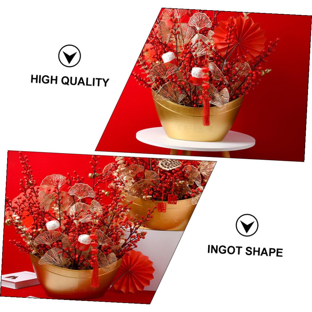 Eleganter Goldener Ingot Form Geschenkbox Eimer für Neujahrsdekoration Multifunktionaler Behälter für Blumen Früchte Süßigkeiten Kompakter Aufbewahrungskorb für Zuhause und Party