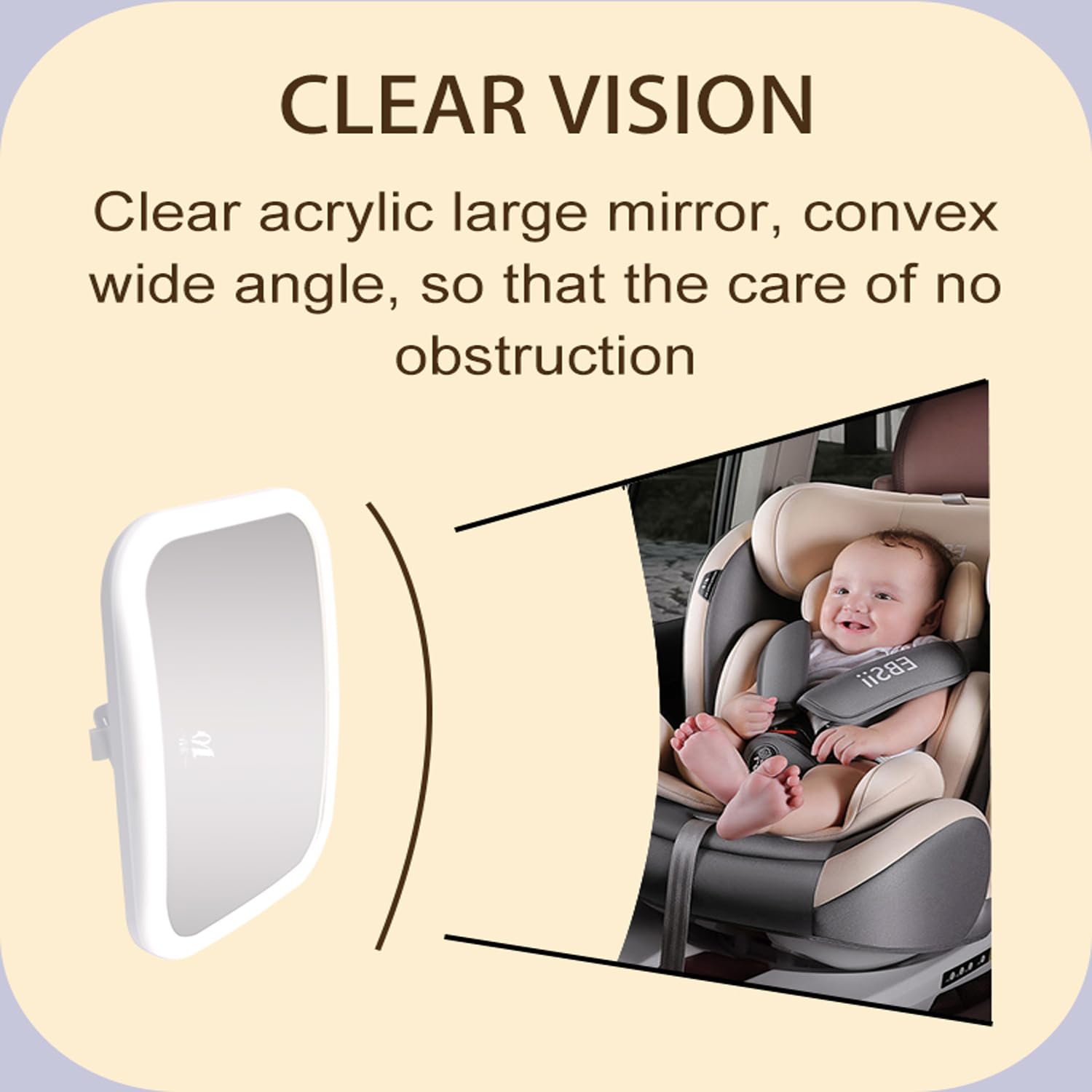 Baby Car Mirror With Light, 360° Adjustable Rear Facing Seat Mirror, Voice Control Safety, Wide Crystal Clear View - Image 4