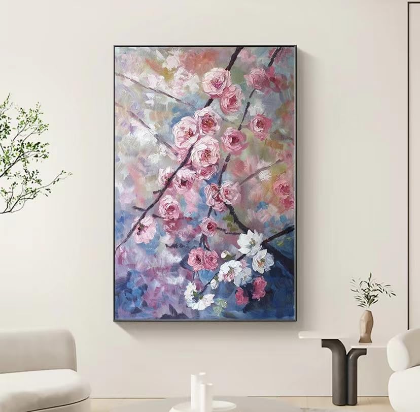 Peintures à l'huile de fleurs sur toile pour décorer un salon grand tableau rose LCDIUDIU