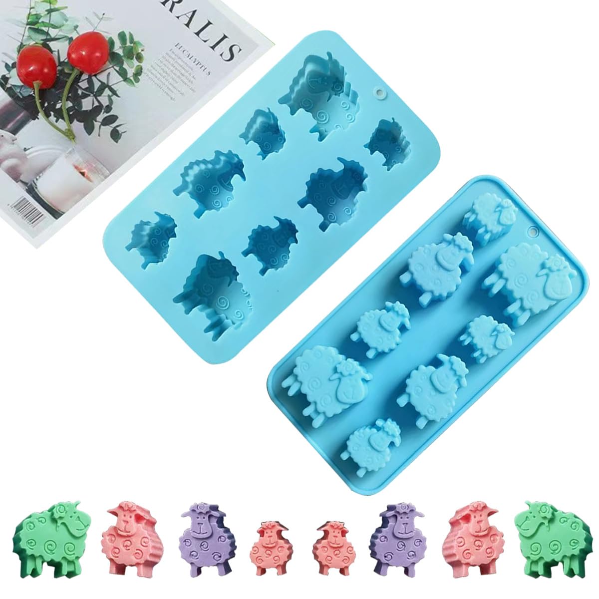 Akingshop Lot de 2 moules en silicone en forme de mouton - 8 cavités - Moule à chocolat en forme de mouton anti-adhésif - Moules à savon faits à la main Akingshop Lot de 2 moules en silicone en forme de mouton - 8 cavités - Moule à chocolat en forme de mouton anti-adhésif - Moules à savon faits à la main