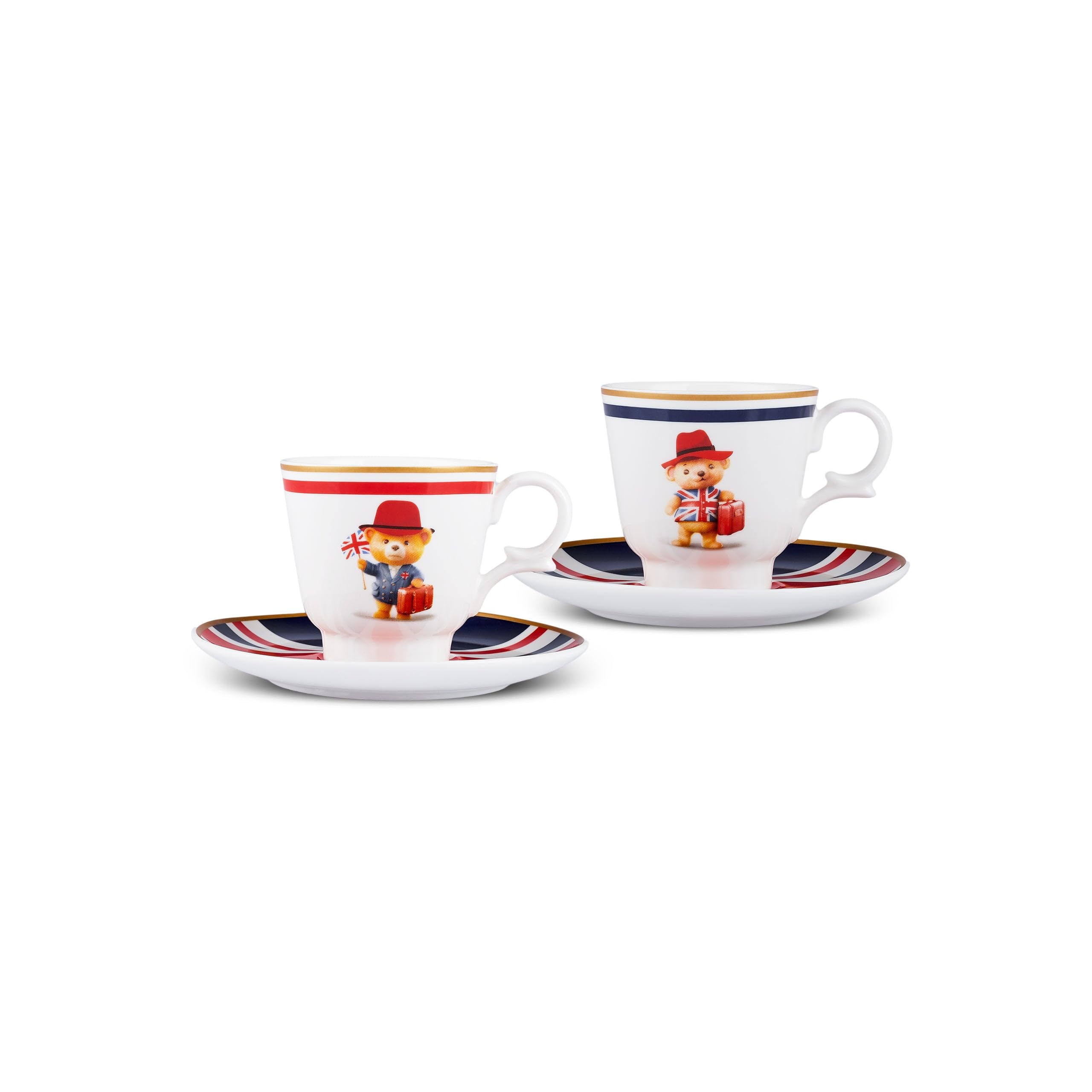 Karaca London 4-Piece Bone China Turkish Coffee Cup Set for 2 People, 80ml, Espresso Coffee Cups and Saucers, Dishwasher Safe, Multi