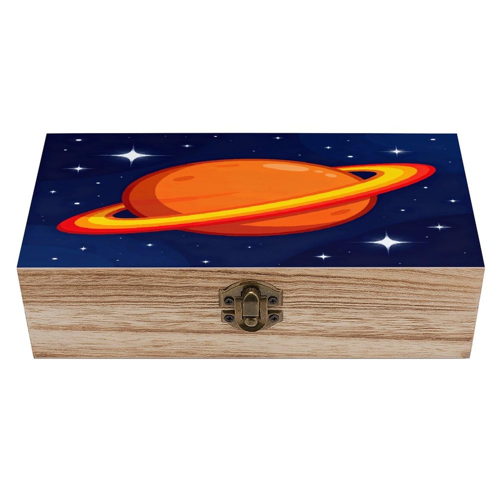 VstaDank Planet Wooden Storage Box with Hinged Lid Natural Wooden Box Beautifully Keepsake Boxes Vintage Wood Boxes Jewelry Organizer Trinket Storage Chest Unique Gift